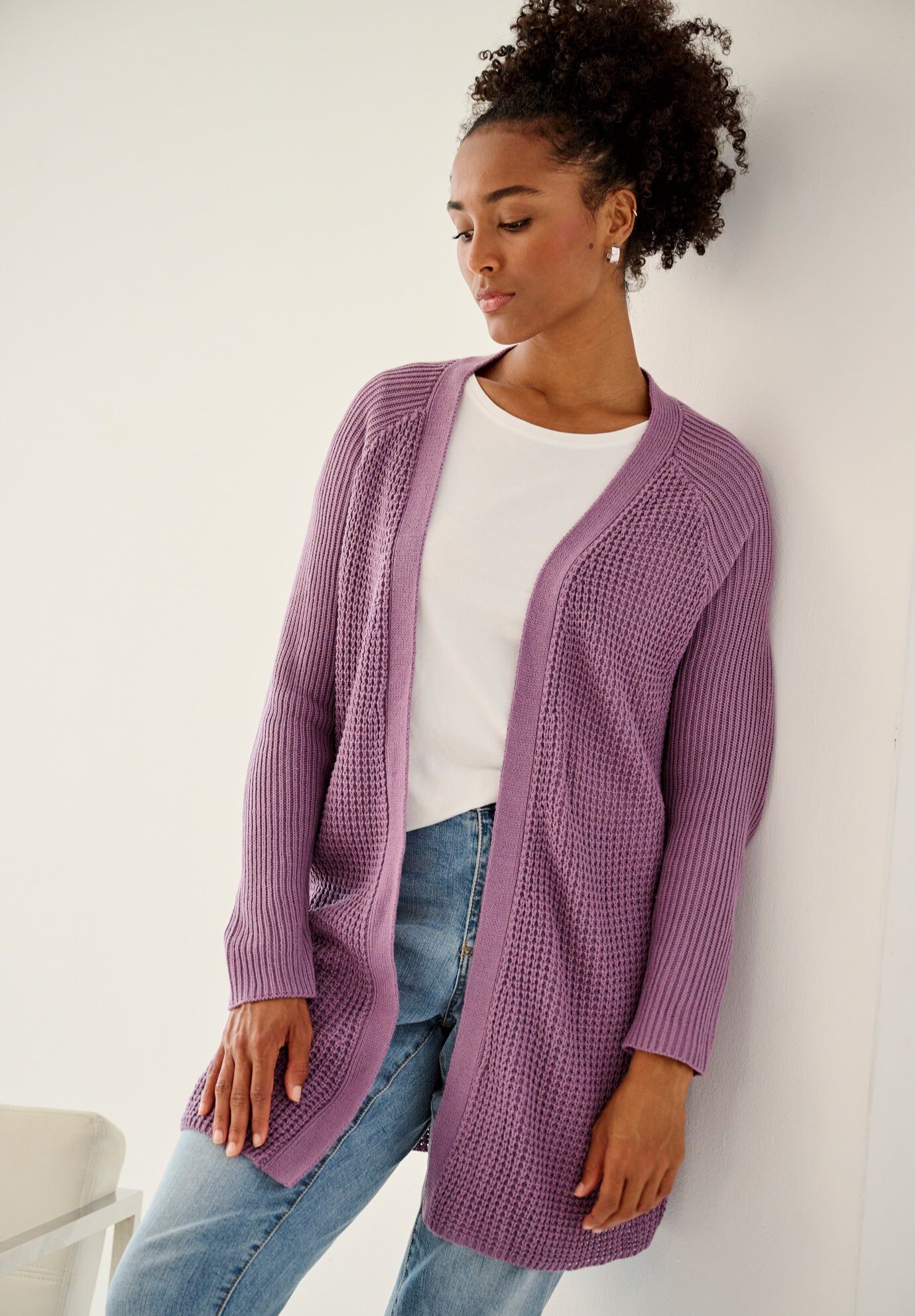Open Front Waffle Cardigan