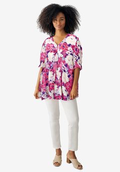 Button Front Crinkle Tunic