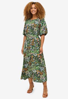 Satin Keyhole Empire Midi Dress