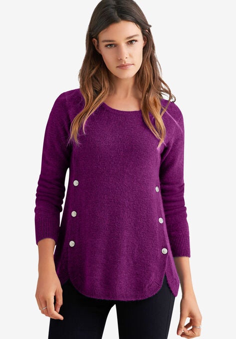 Button Trim Pullover Sweater, BOYSENBERRY, hi-res image number null