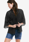 Sheer Lace Trim Kimono Cardigan, BLACK, hi-res image number null