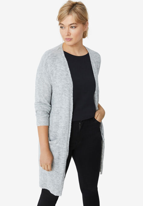 Long Open Cardigan With Pockets, HEATHER GREY, hi-res image number null