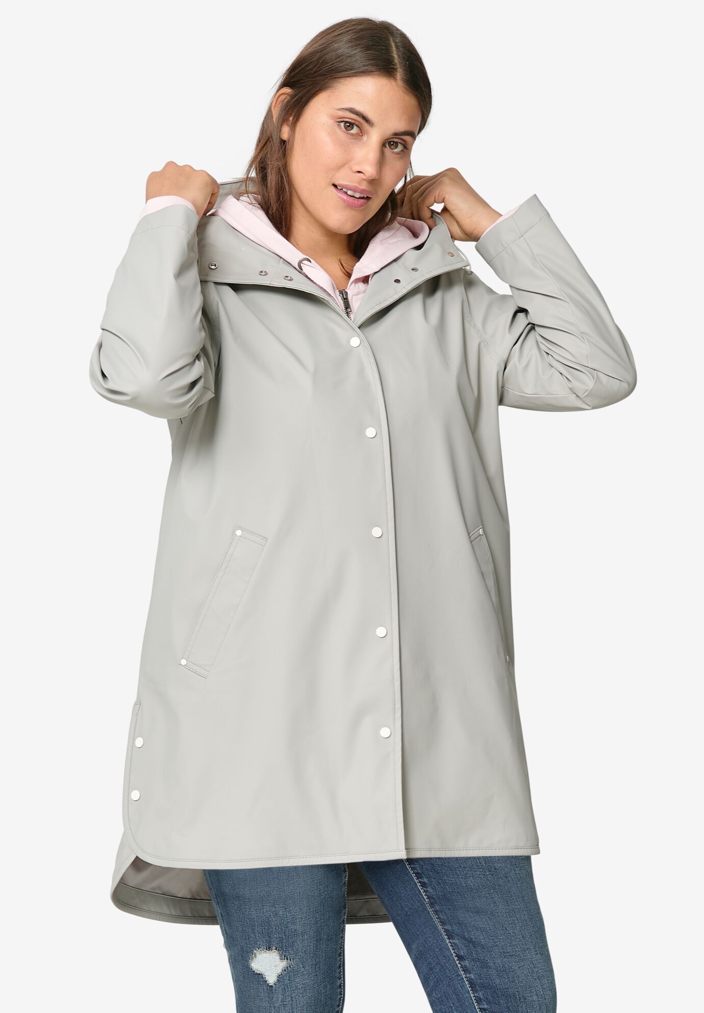 Ellos Womens Plus Size Animal Print Hooded Raincoat
