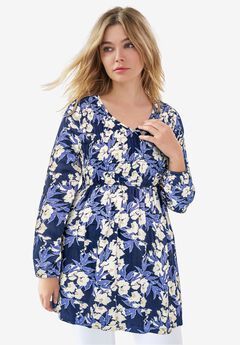 V-Neck Tunic with Smocked Bodice