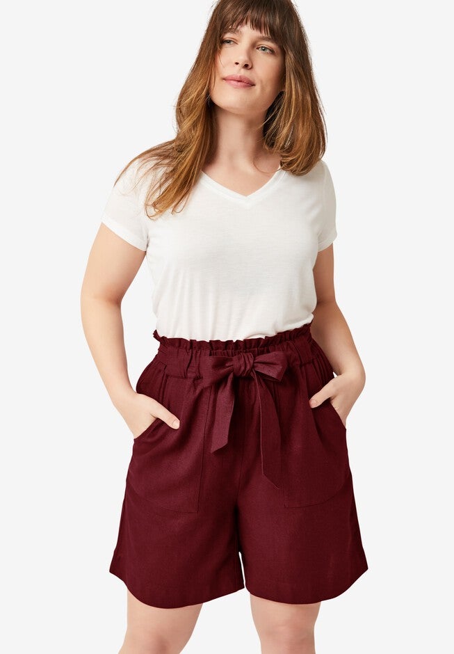 Belted Linen Shorts, FRESH POMEGRANATE, hi-res image number null