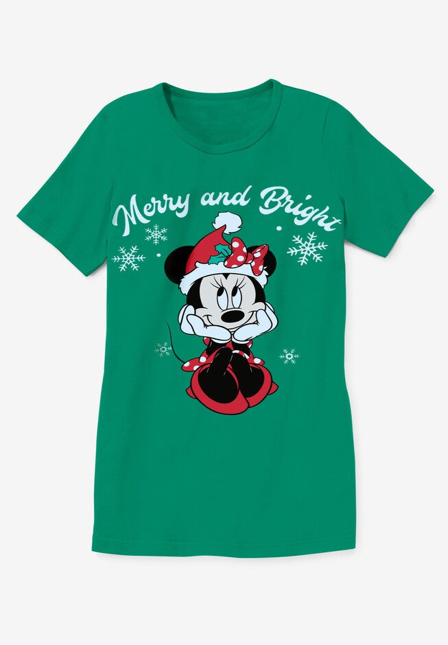 Disney Short-Sleeve Green Minnie Merry & Bright Crew Tee, , alternate image number 1