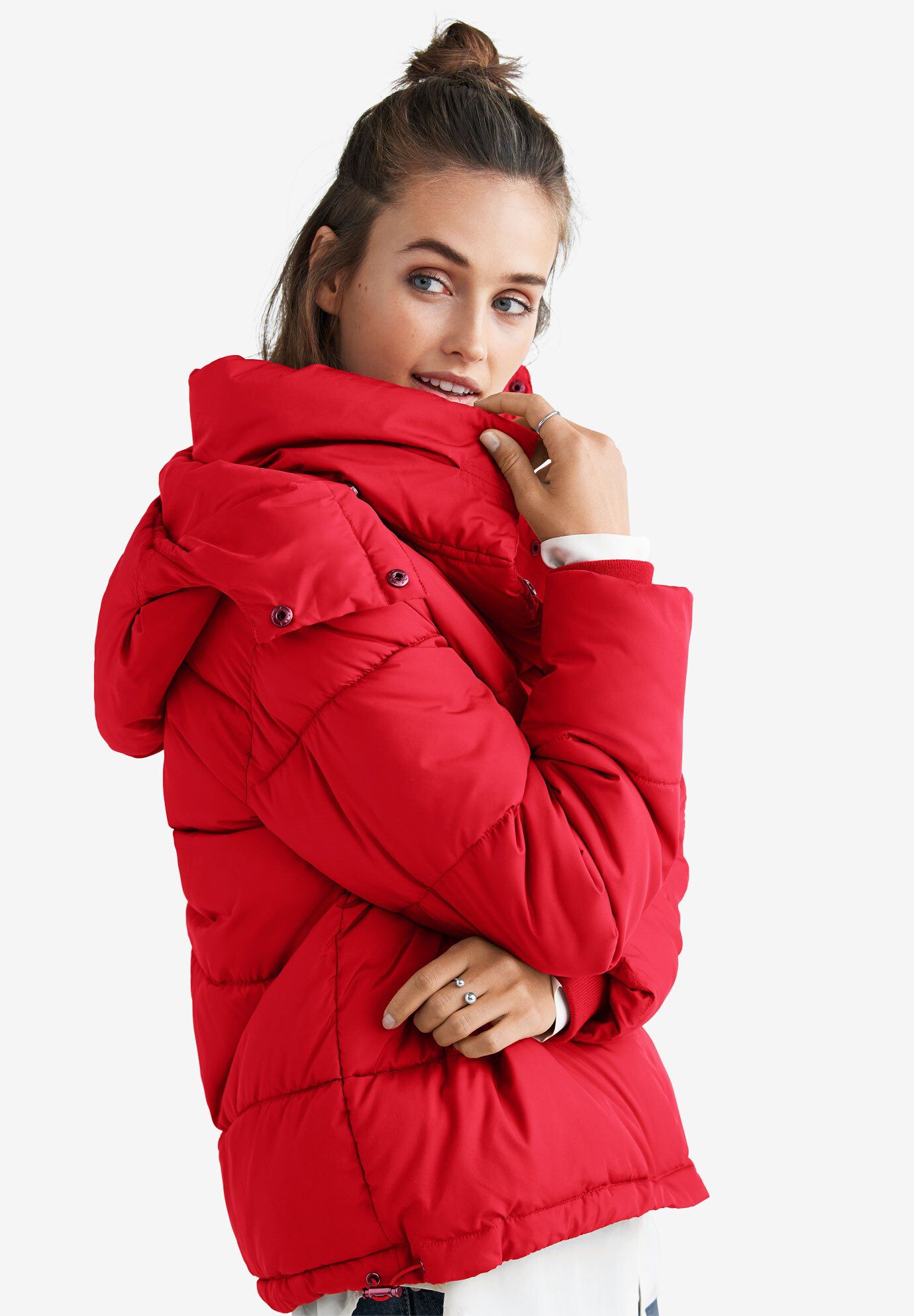 Short Hooded Puffer, POPPY RED, hi-res image number 0