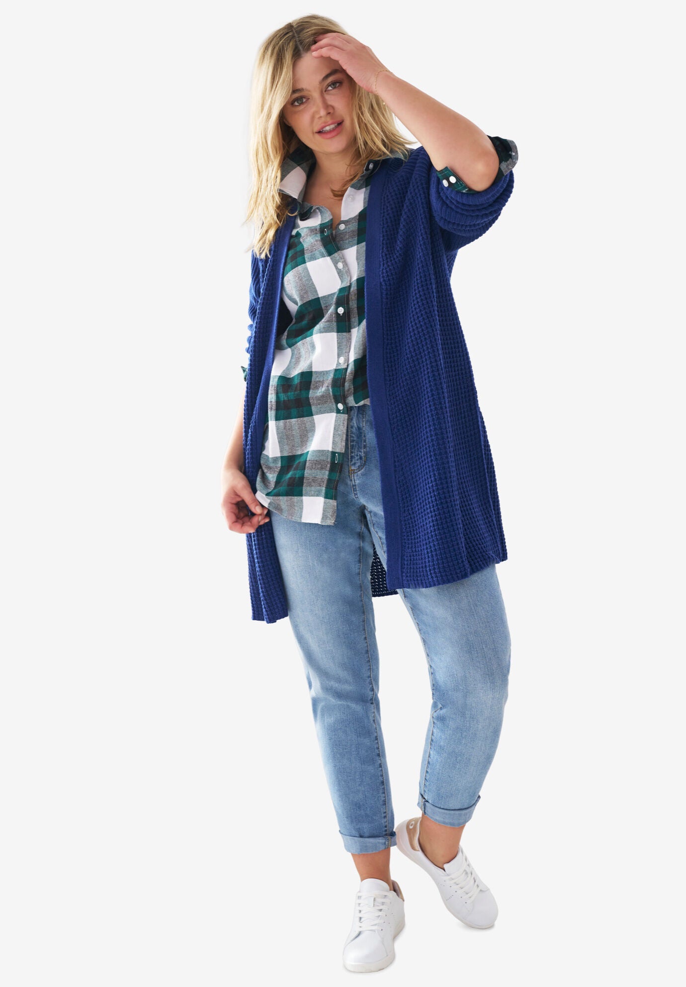 Open Front Waffle Cardigan, , alternate image number 3