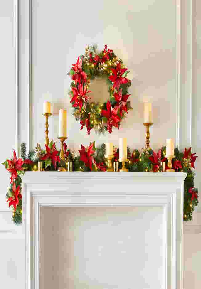 Pre-Lit Poinsettia Wreath image number 1