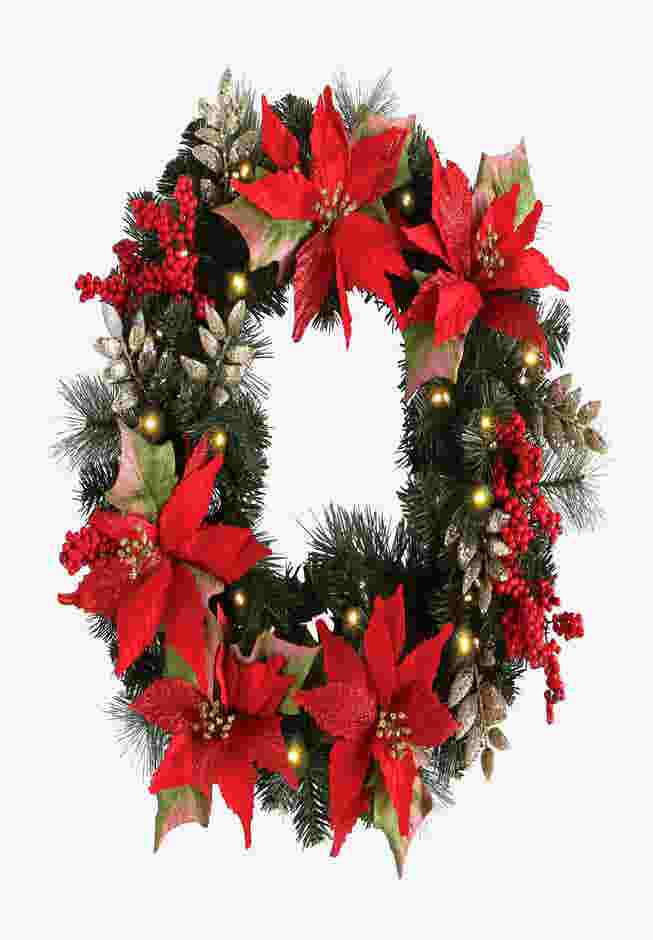 Pre-Lit Poinsettia Wreath image number 0