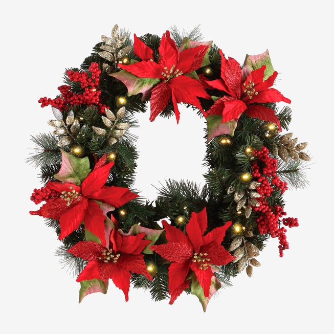 Pre-Lit Poinsettia Wreath image number 0