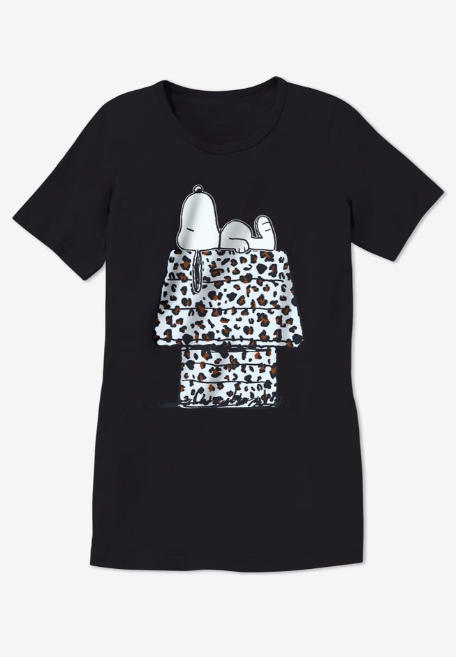 Peanuts Short Sleeve Crew Tee Black Snoopy Leopard image number 1