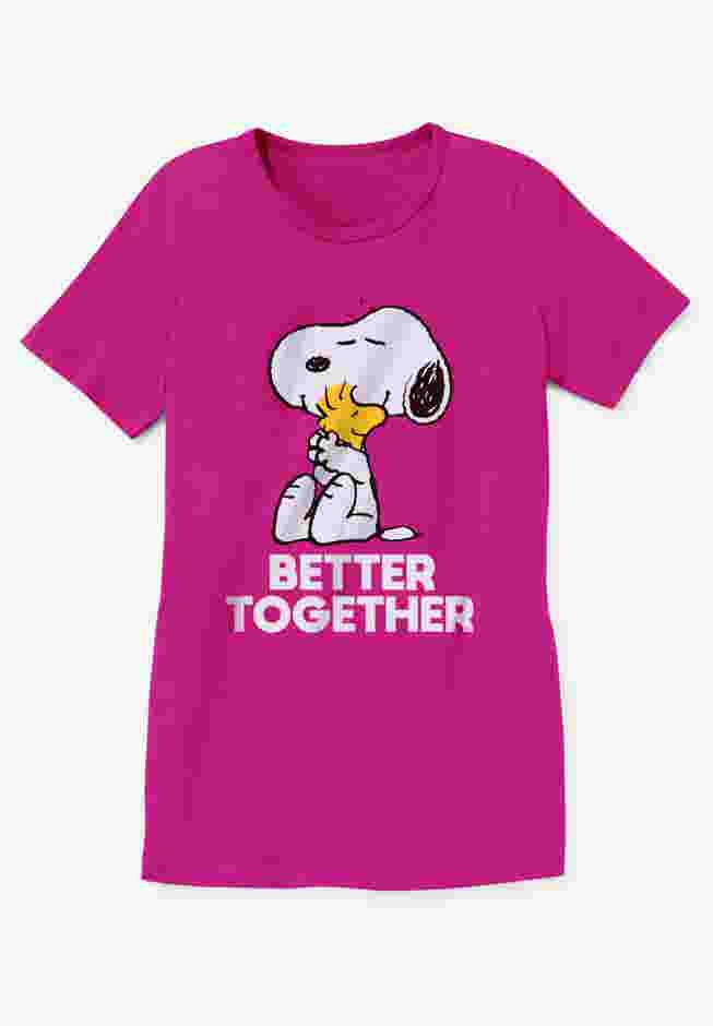 Peanuts Short-Sleeve Raspberry Snoopy Woodstock Crew Tee image number 1