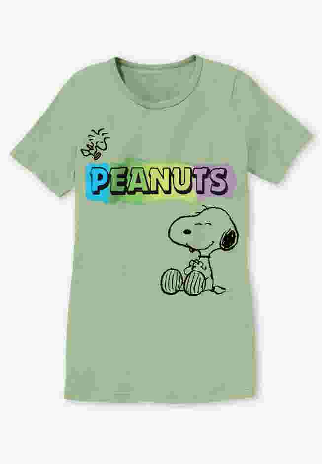 Peanuts Short Sleeve Crew Tee Sage Snoopy Woodstock image number 1