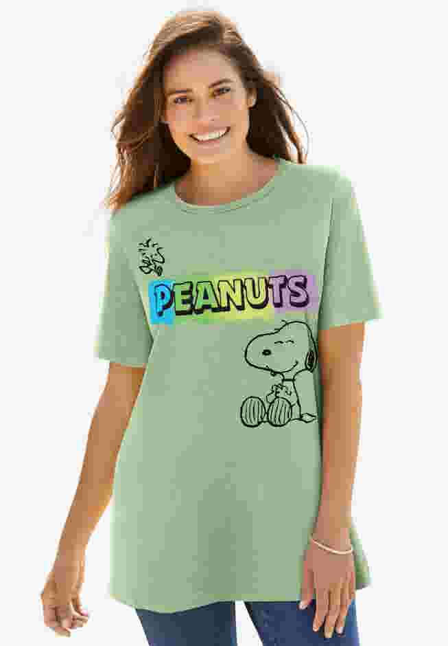 Peanuts Short Sleeve Crew Tee Sage Snoopy Woodstock image number 0
