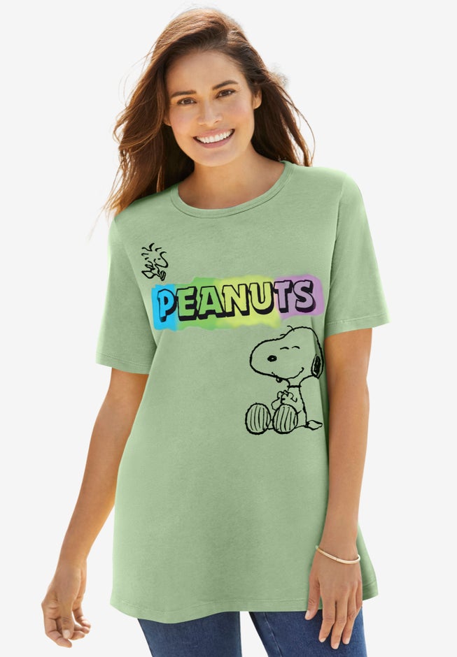 Peanuts Short Sleeve Crew Tee Sage Snoopy Woodstock image number 0