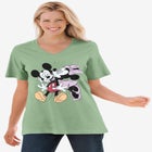 Disney Short Sleeve V-neck Tee Sage Mickey Minnie image number null