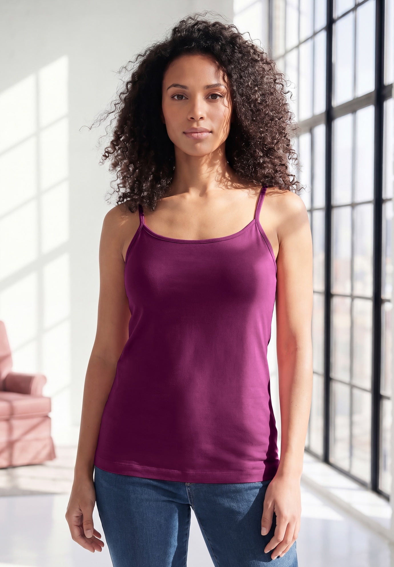 Plus Size Cami with Built-In Bra and Adjustable Straps image number 0