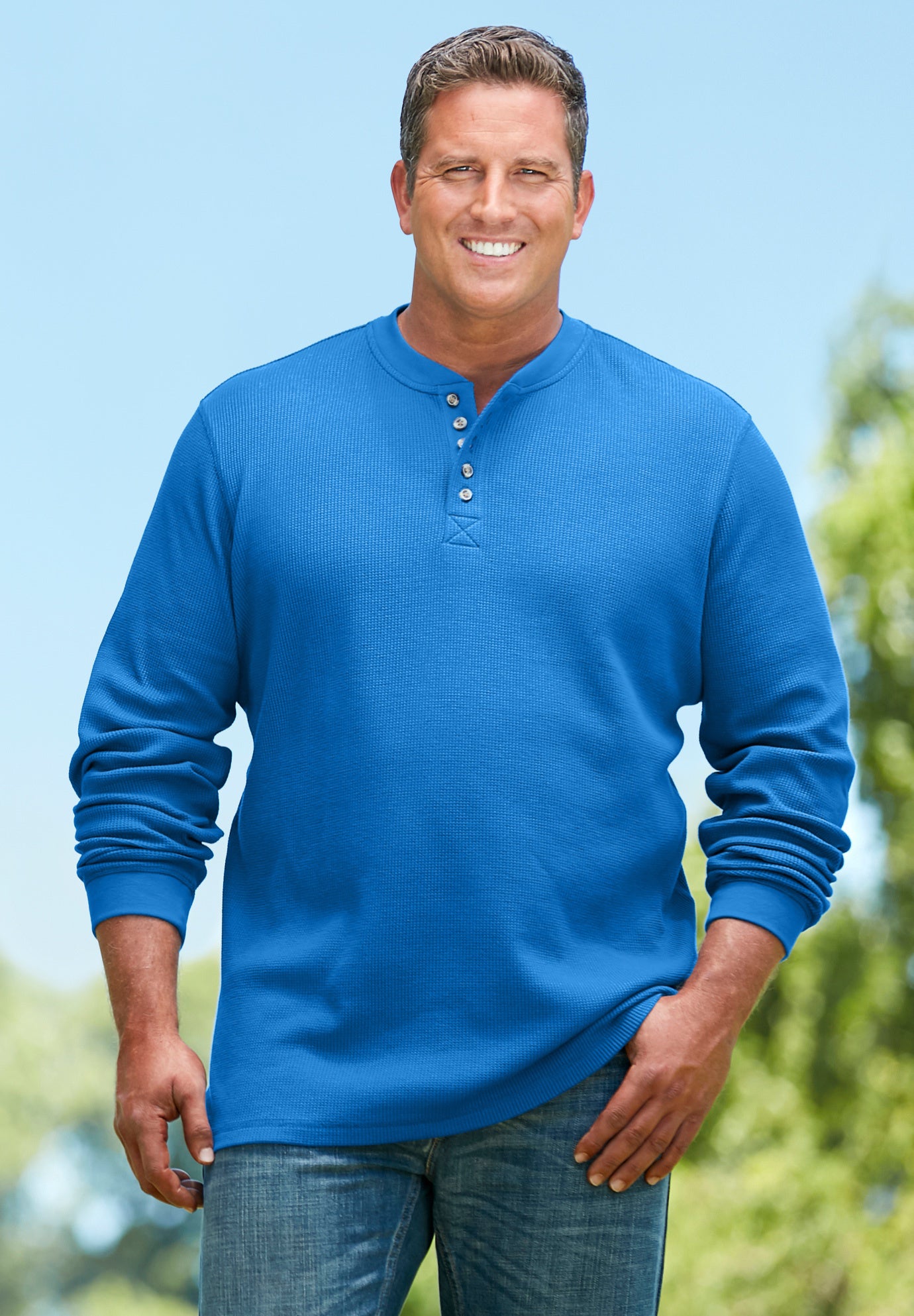 Waffle-Knit Thermal Henley Tee image number 5