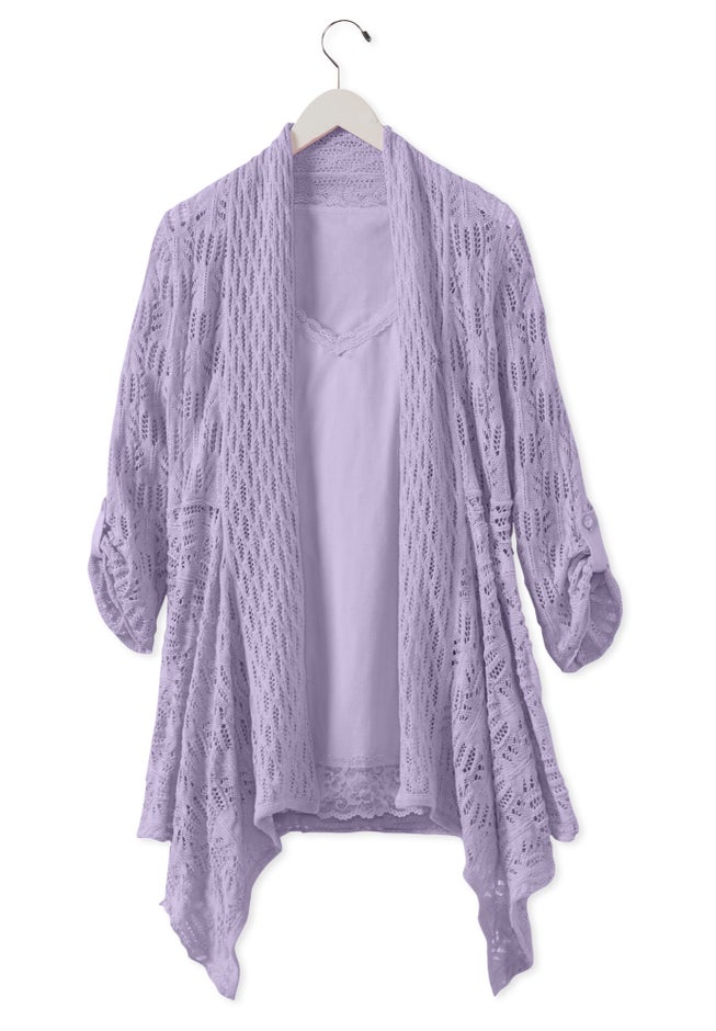Open Front Pointelle Cardigan Sweater image number 6
