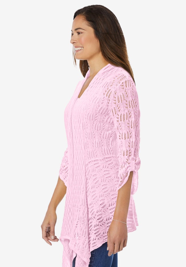 Open Front Pointelle Cardigan Sweater image number 2