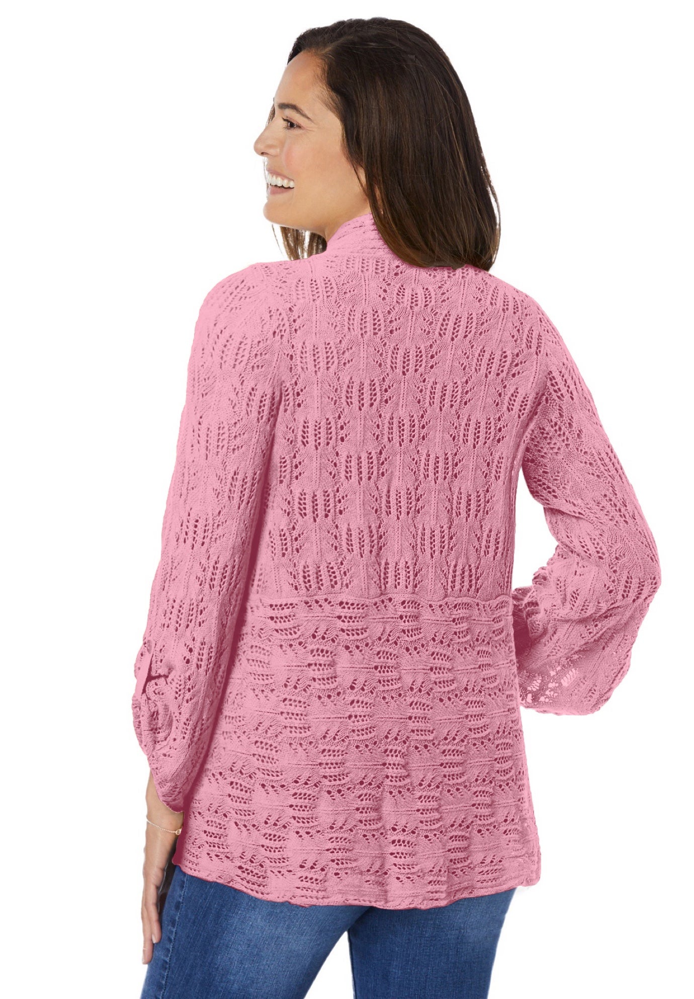 Open Front Pointelle Cardigan Sweater image number 2