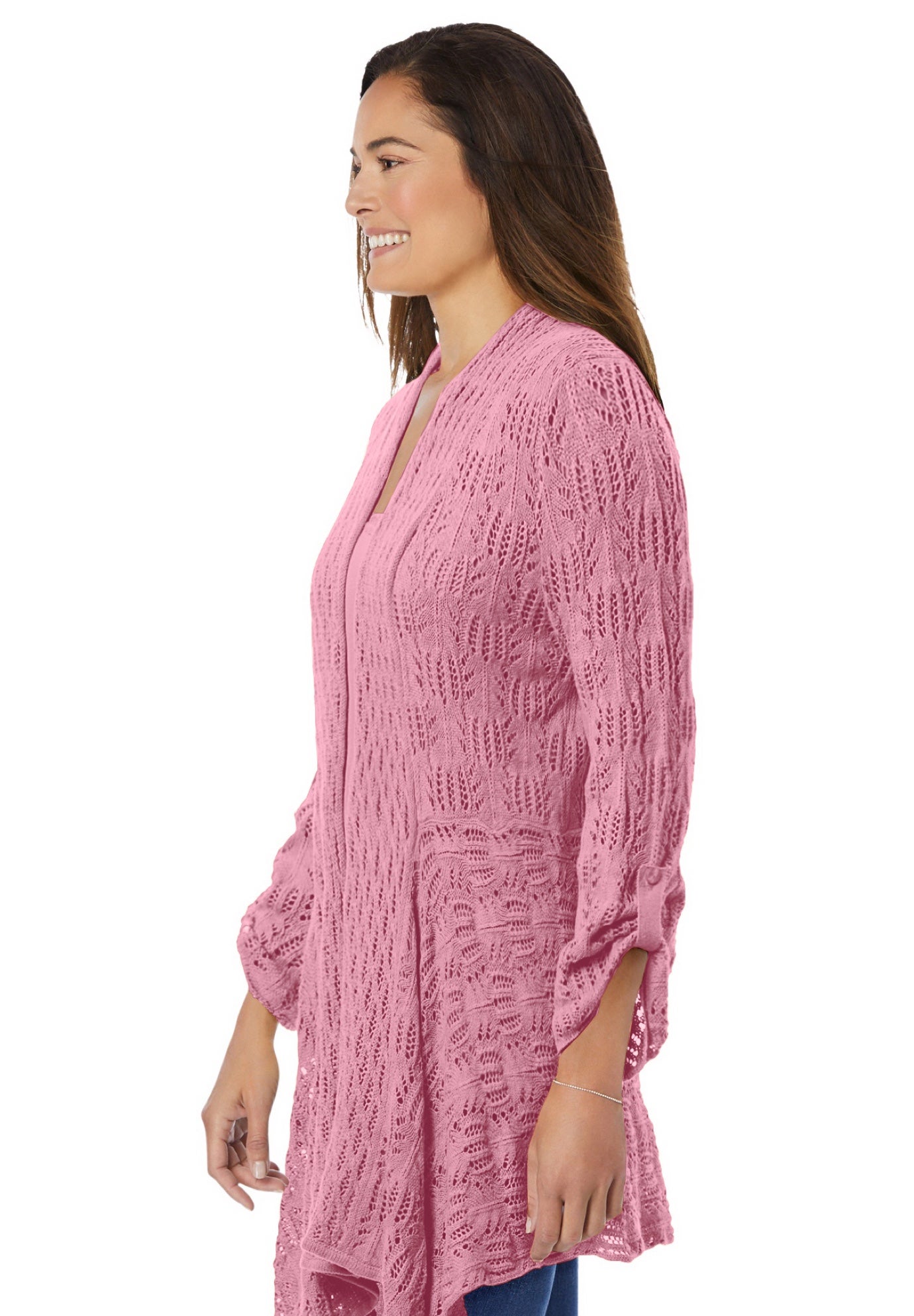 Open Front Pointelle Cardigan Sweater image number 3