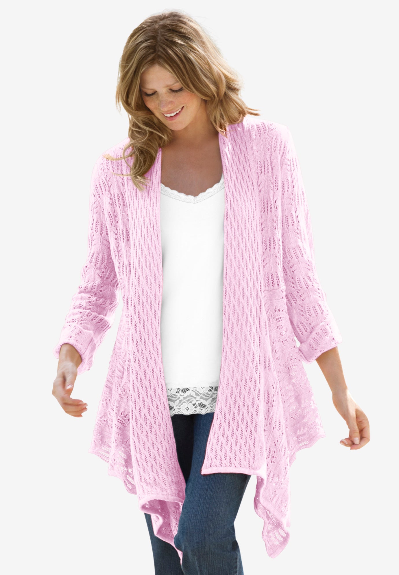 Open Front Pointelle Cardigan Sweater image number 0
