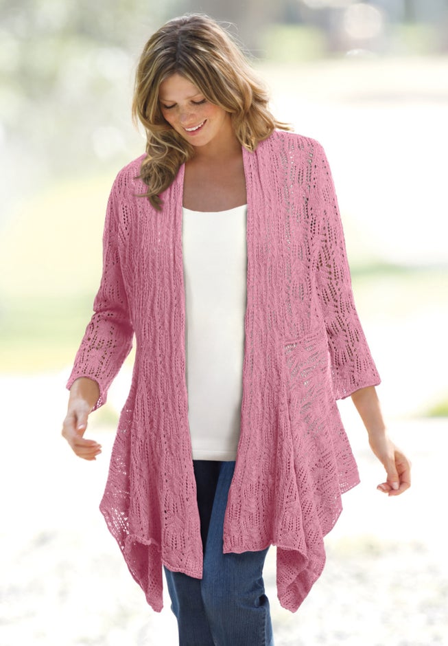 Open Front Pointelle Cardigan Sweater image number 1