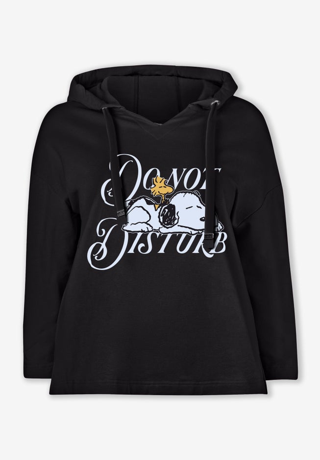 Peanuts Women's Hooded Sweatshirt Black Snoopy image number 1