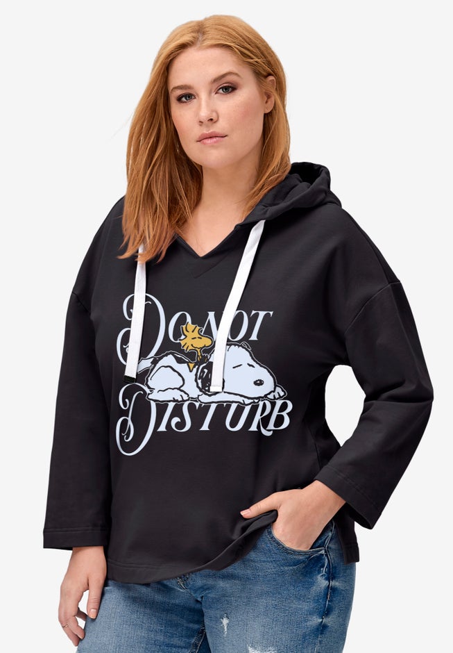 Peanuts Women's Hooded Sweatshirt Black Snoopy image number 0