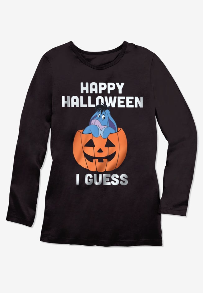 Disney Women's Long Sleeve Crew Tee Halloween Black Eeyore image number null