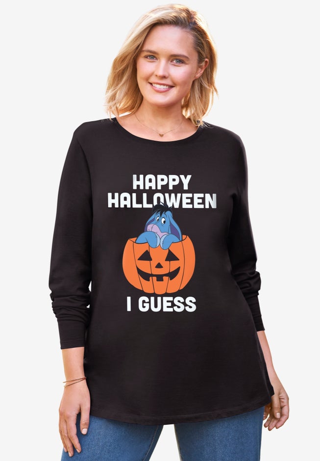 Disney Women's Long Sleeve Crew Tee Halloween Black Eeyore image number null