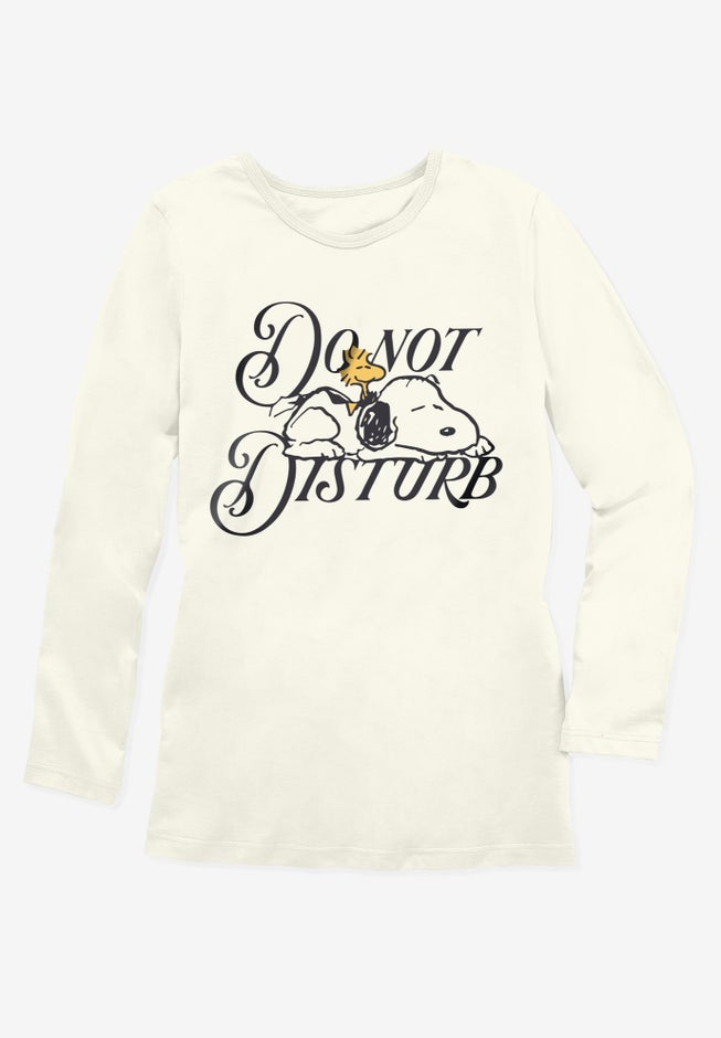 Peanuts Women's Long Sleeve Crew Tee Ivory Snoopy image number null
