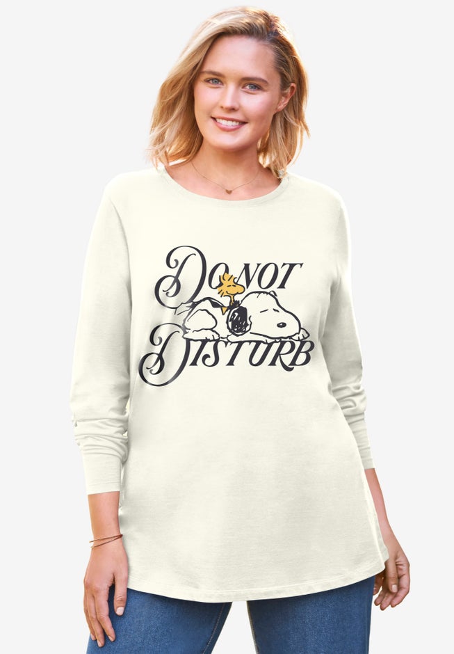 Peanuts Women's Long Sleeve Crew Tee Ivory Snoopy image number null