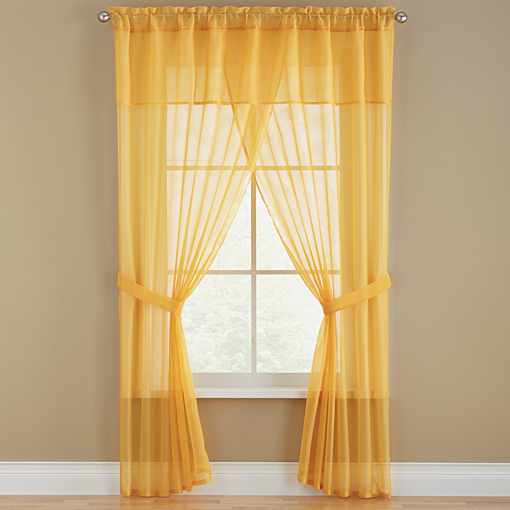 BH Studio Sheer Voile 5-Pc. One-Rod Curtain Set image number 0
