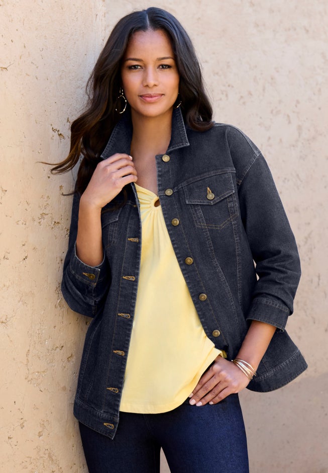 Plus Size Boyfriend Stretch Denim Jacket image number 5