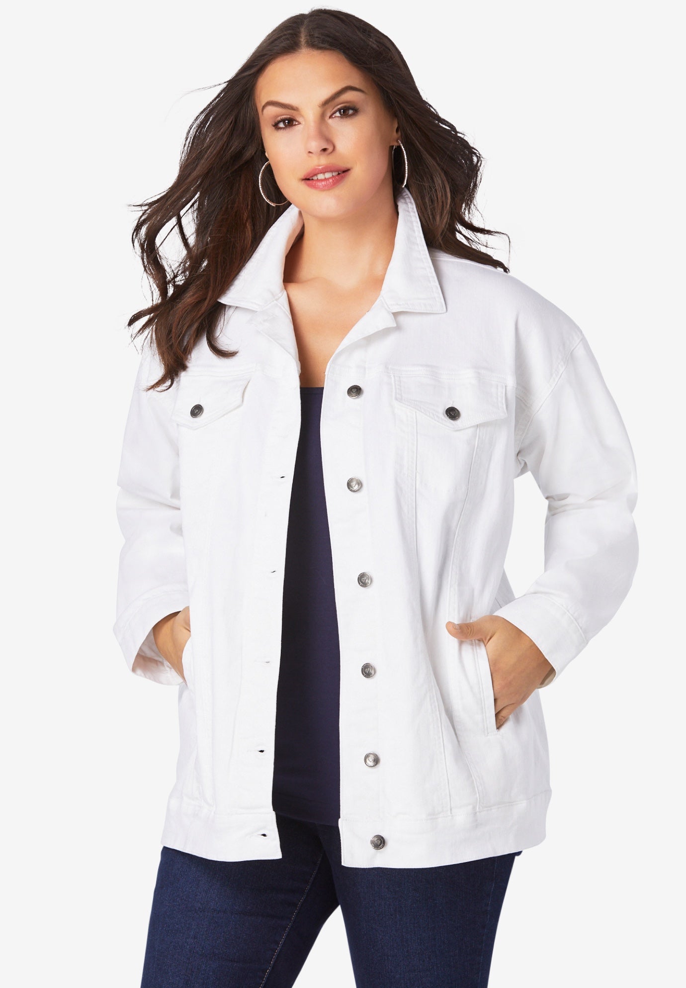 Plus Size Boyfriend Stretch Denim Jacket image number 0