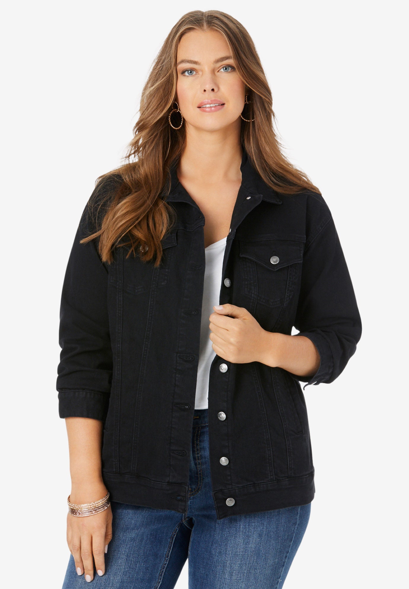 Plus Size Boyfriend Stretch Denim Jacket image number 0