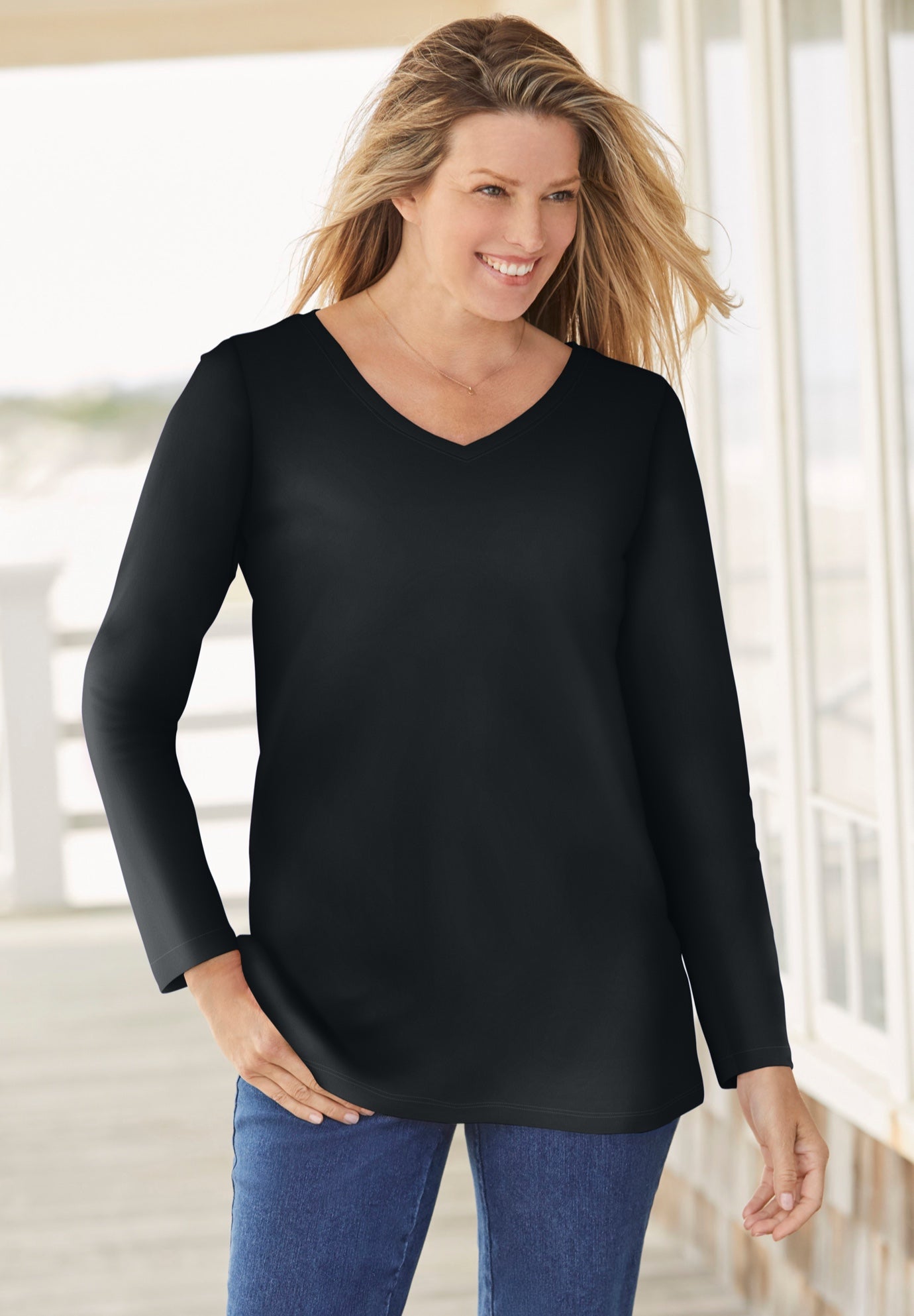 Perfect Long-Sleeve V-Neck Tee image number 0