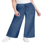 Drawstring Denim Wide-Leg Bottoms. image number null
