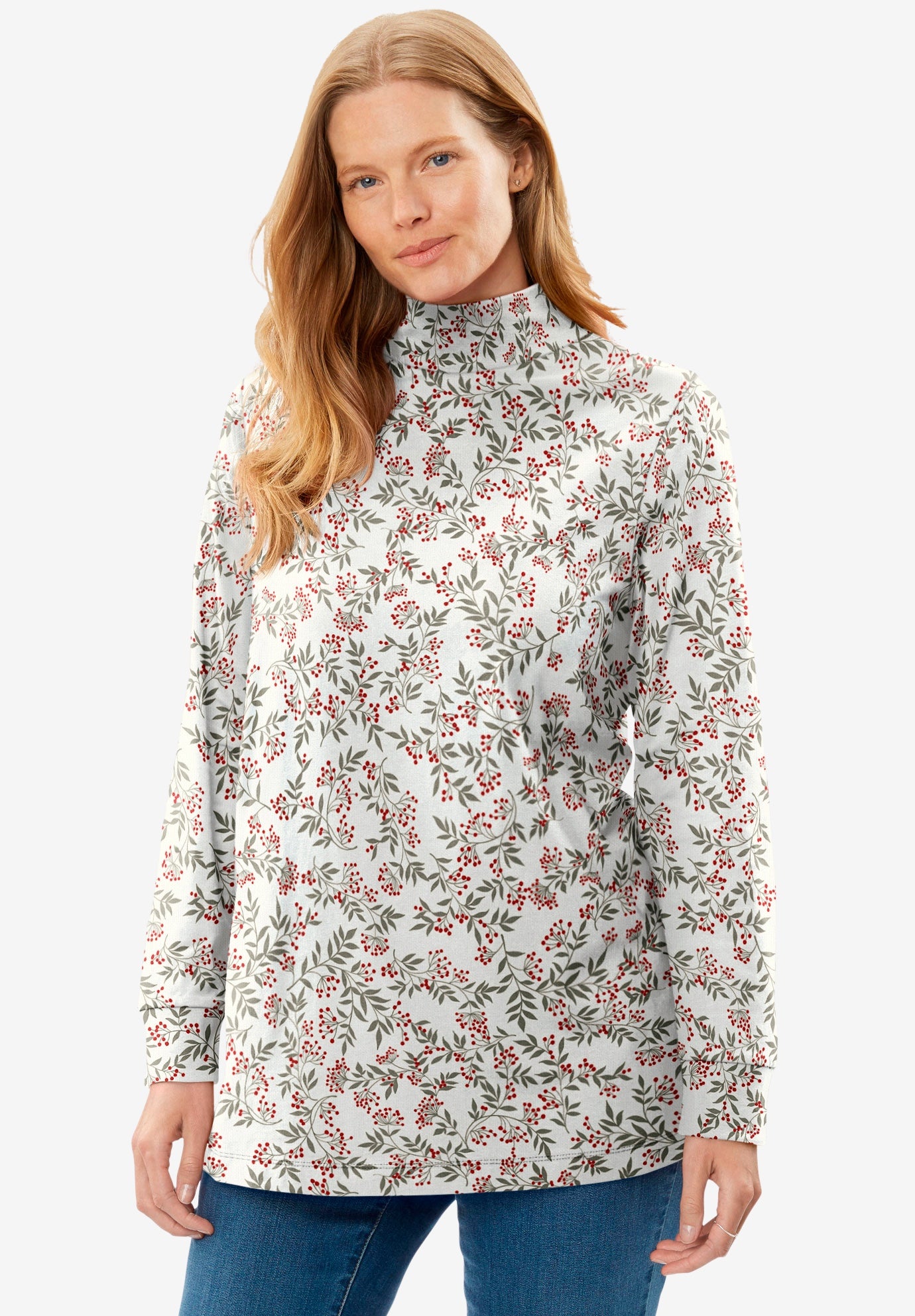 Perfect Printed Long-Sleeve Mockneck Tee image number 0