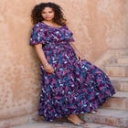 Hand-Crinkled Flutter-Sleeve Maxi Dress image number null