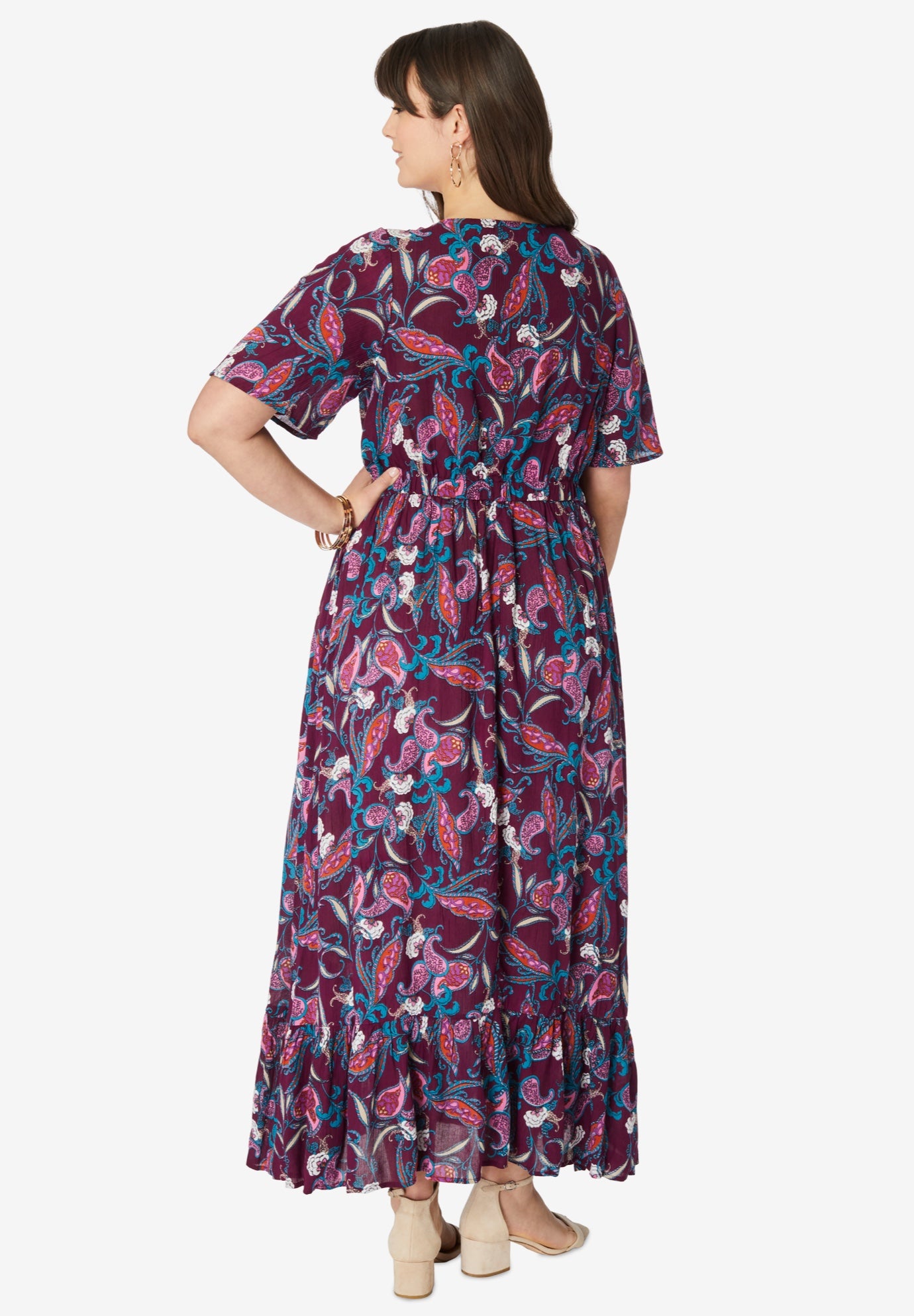Hand-Crinkled Flutter-Sleeve Maxi Dress image number 1