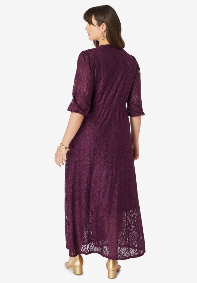 Blouson-Sleeve Lace Maxi Dress image number null