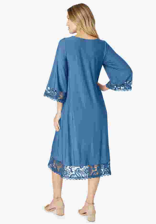 Ultrasmooth® Fabric Lace Inset Boatneck Dress image number 1