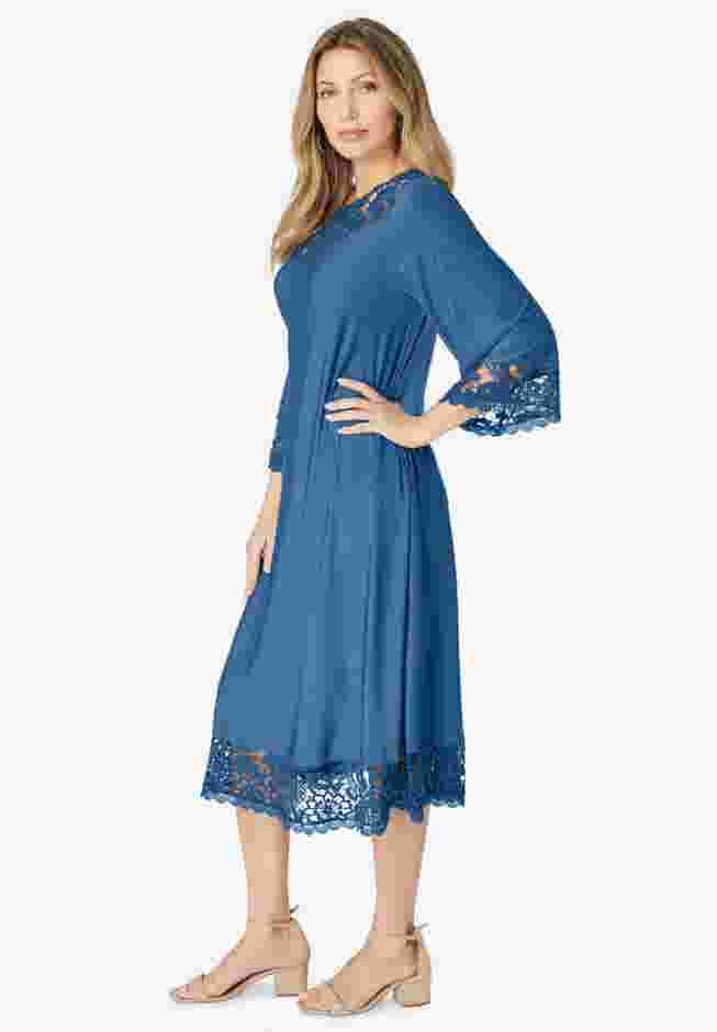 Ultrasmooth® Fabric Lace Inset Boatneck Dress image number 2