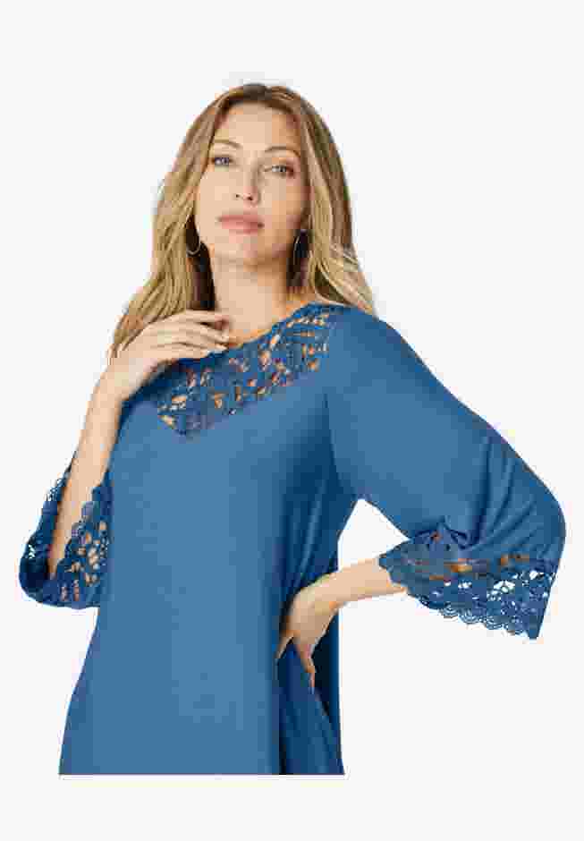 Ultrasmooth® Fabric Lace Inset Boatneck Dress image number 3