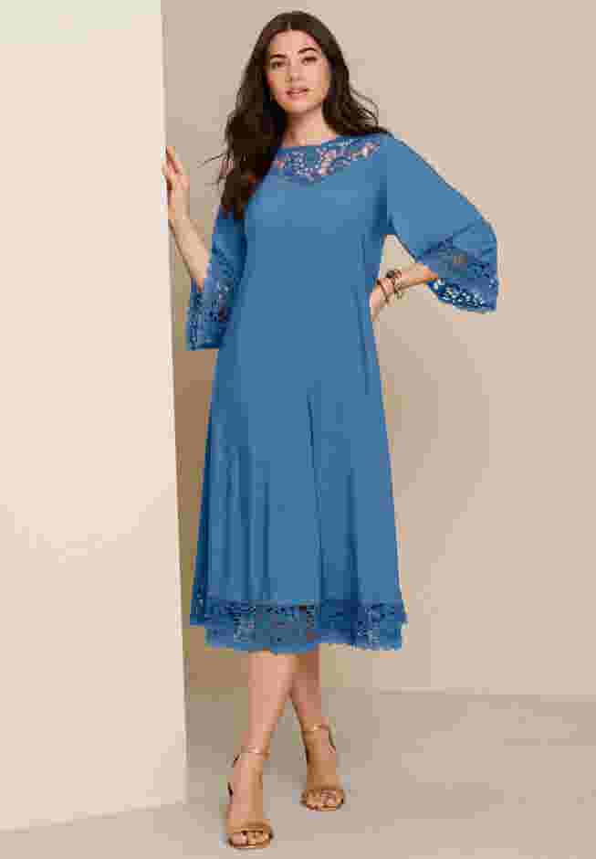 Ultrasmooth® Fabric Lace Inset Boatneck Dress image number 4