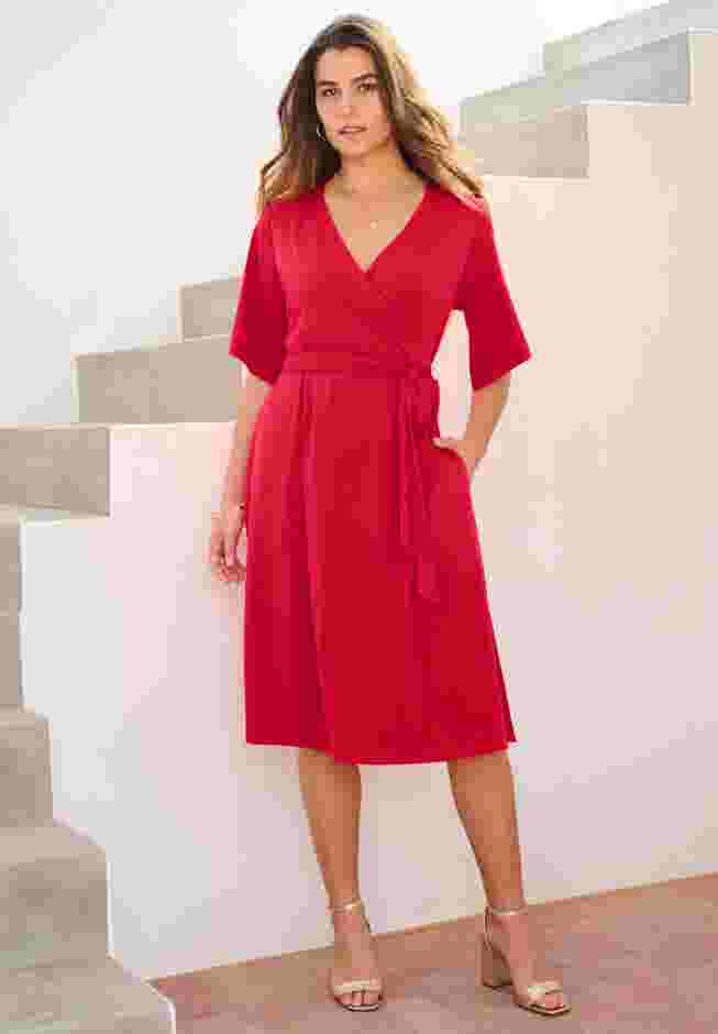 Flutter Sleeve Faux Wrap Dress image number 0
